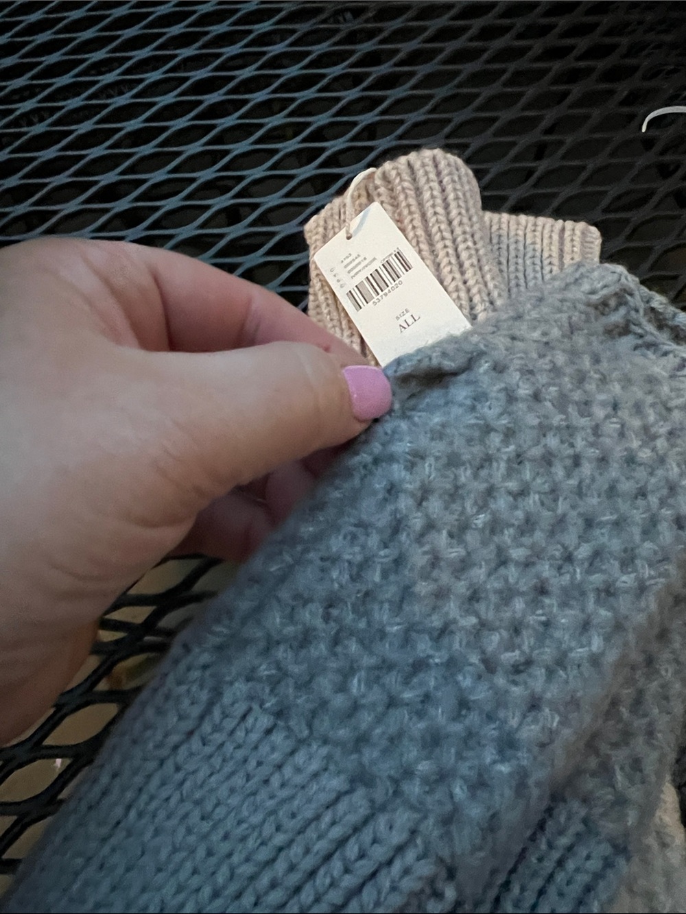 Anthropologie Knit Arm Warmers in Blue and Cream, 2 pair, with thumb hole - Picture 3 of 3